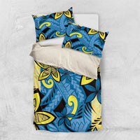 Plumeria Polynesian Pattern Bedding Set Unique Fantasy Blue Yellow