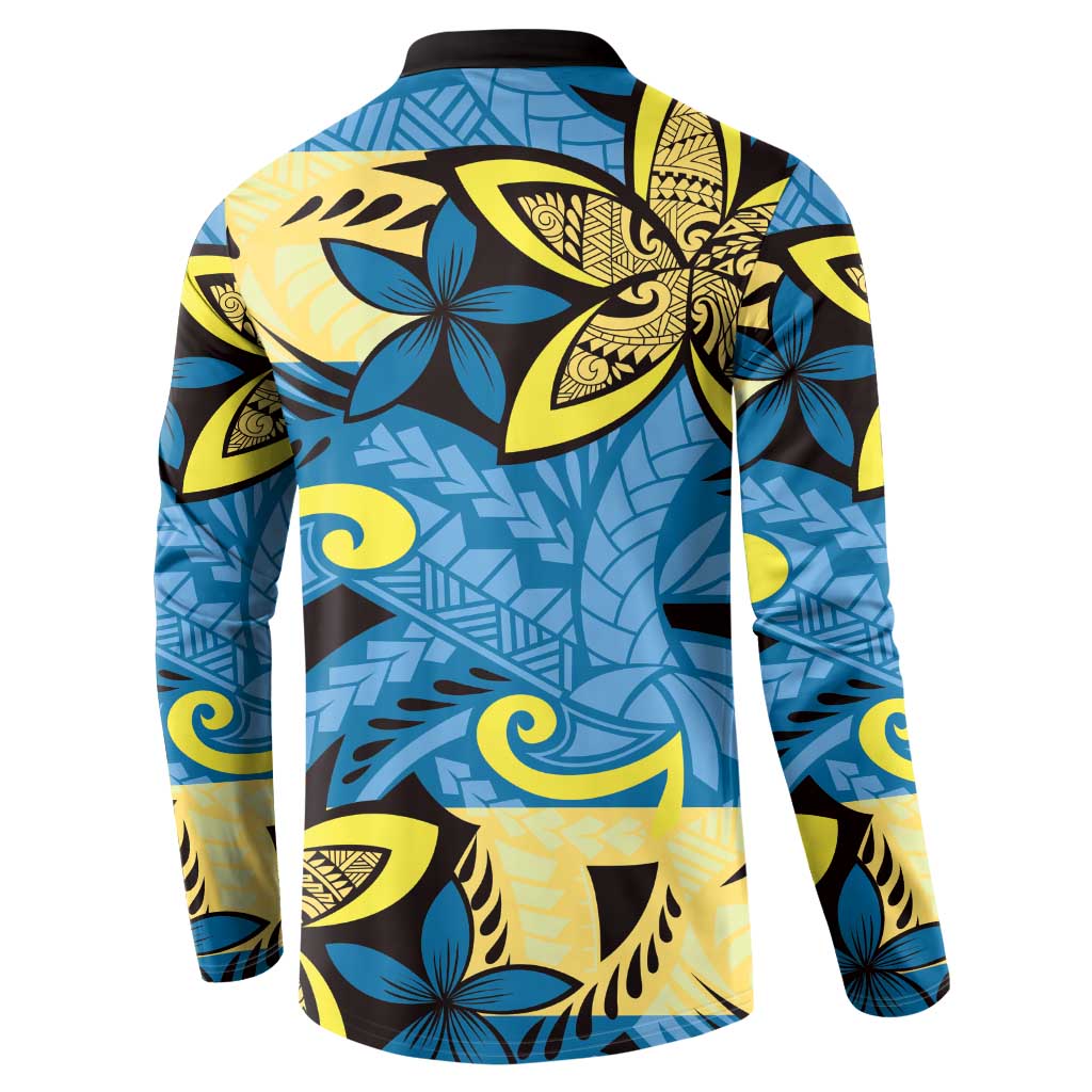 Plumeria Polynesian Pattern Button Sweatshirt Unique Fantasy Blue Yellow LT01 - Polynesian Pride