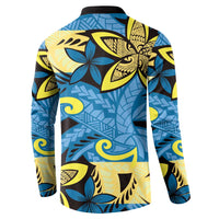 Plumeria Polynesian Pattern Button Sweatshirt Unique Fantasy Blue Yellow LT01 - Polynesian Pride