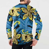 Plumeria Polynesian Pattern Button Sweatshirt Unique Fantasy Blue Yellow LT01 - Polynesian Pride