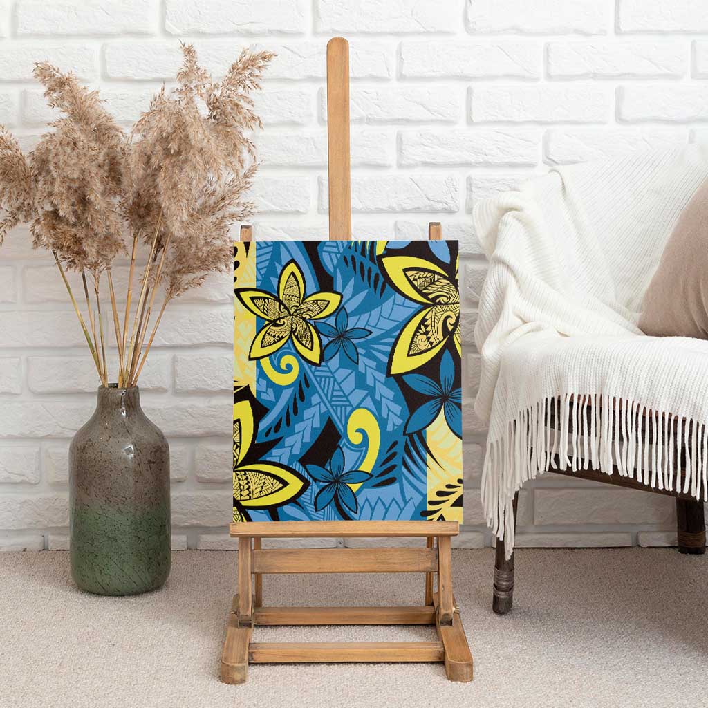 Plumeria Polynesian Pattern Canvas Wall Art Unique Fantasy Blue Yellow