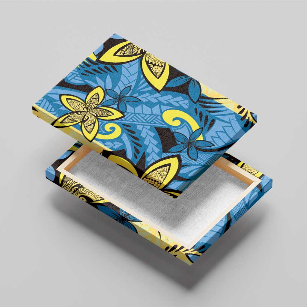 Plumeria Polynesian Pattern Canvas Wall Art Unique Fantasy Blue Yellow