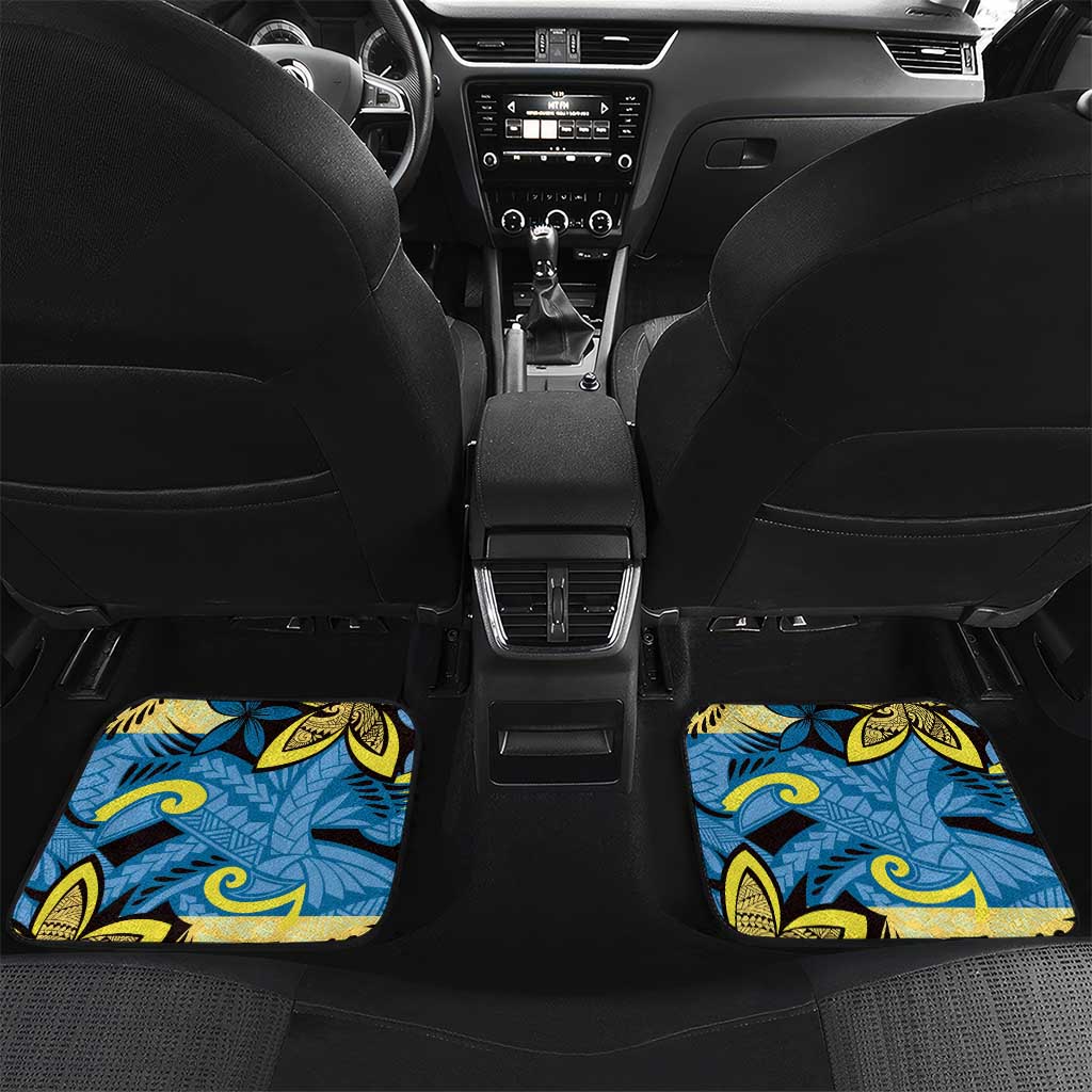 Plumeria Polynesian Pattern Car Mats Unique Fantasy Blue Yellow