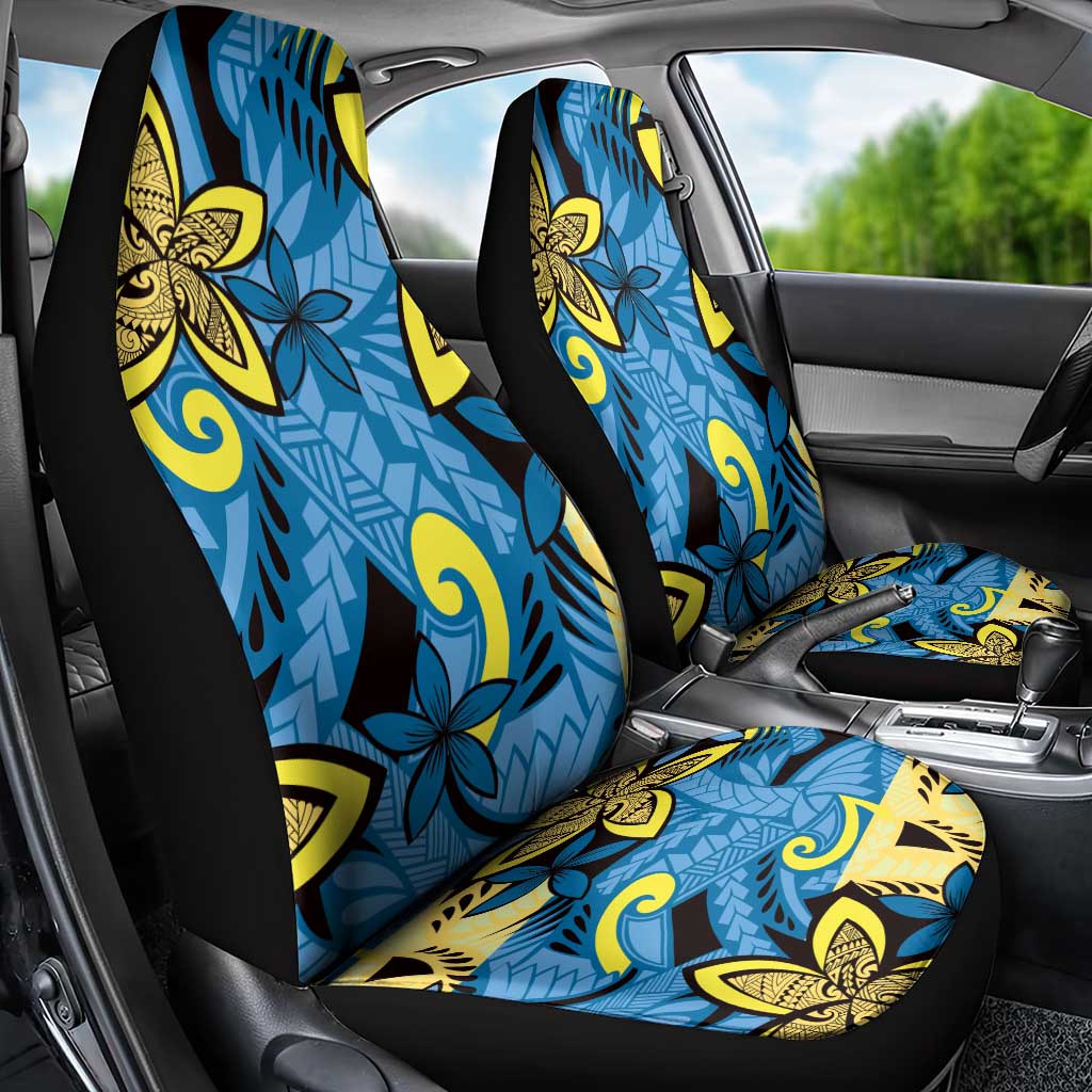 Plumeria Polynesian Pattern Car Seat Cover Unique Fantasy Blue Yellow
