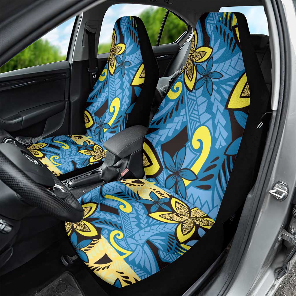 Plumeria Polynesian Pattern Car Seat Cover Unique Fantasy Blue Yellow