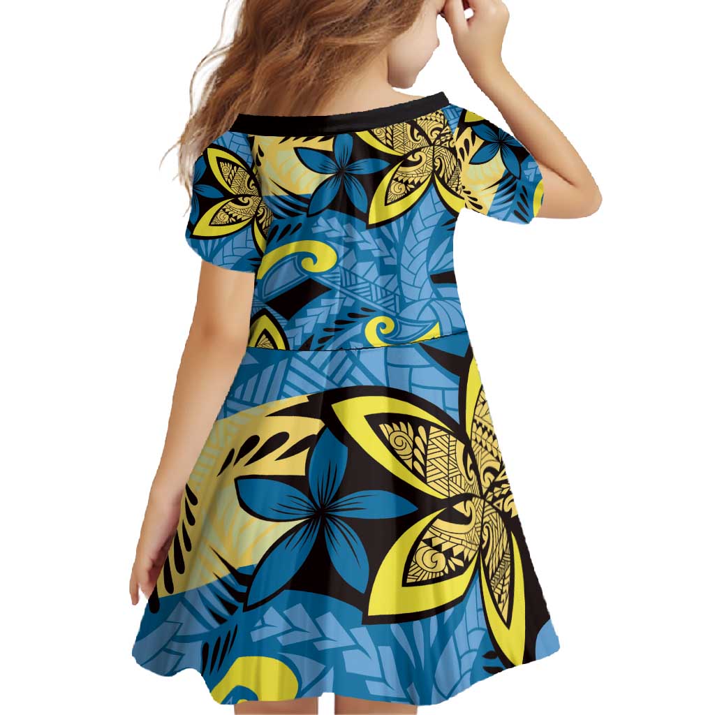 Plumeria Polynesian Pattern Family Matching Long Sleeve Bodycon Dress and Hawaiian Shirt Unique Fantasy Blue Yellow LT01 - Polynesian Pride