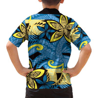 Plumeria Polynesian Pattern Family Matching Off Shoulder Maxi Dress and Hawaiian Shirt Unique Fantasy Blue Yellow