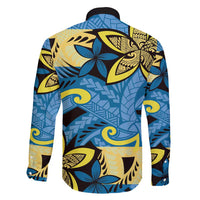 Plumeria Polynesian Pattern Family Matching Off Shoulder Maxi Dress and Hawaiian Shirt Unique Fantasy Blue Yellow