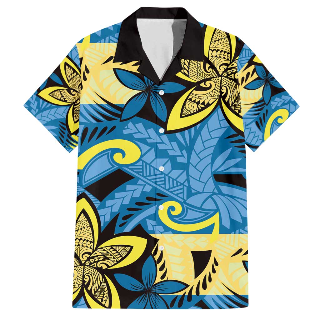 Plumeria Polynesian Pattern Family Matching Off Shoulder Short Dress and Hawaiian Shirt Unique Fantasy Blue Yellow