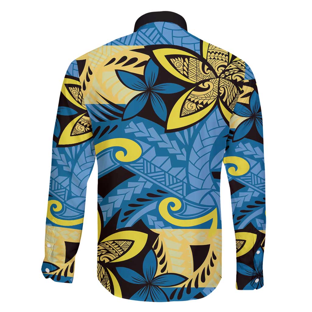 Plumeria Polynesian Pattern Family Matching Off Shoulder Short Dress and Hawaiian Shirt Unique Fantasy Blue Yellow