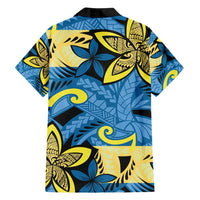 Plumeria Polynesian Pattern Family Matching Puletasi and Hawaiian Shirt Unique Fantasy Blue Yellow
