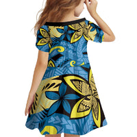 Plumeria Polynesian Pattern Family Matching Short Sleeve Bodycon Dress and Hawaiian Shirt Unique Fantasy Blue Yellow LT01 - Polynesian Pride