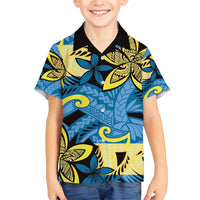 Plumeria Polynesian Pattern Family Matching Short Sleeve Bodycon Dress and Hawaiian Shirt Unique Fantasy Blue Yellow LT01 Son's Shirt Blue - Polynesian Pride