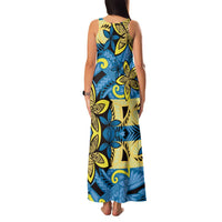 Plumeria Polynesian Pattern Family Matching Tank Maxi Dress and Hawaiian Shirt Unique Fantasy Blue Yellow