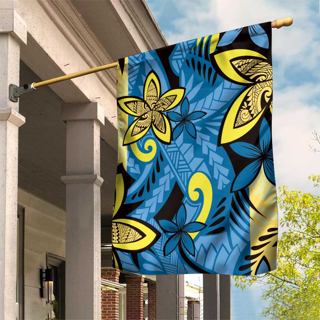 Plumeria Polynesian Pattern Garden Flag Unique Fantasy Blue Yellow LT01 House Flag Blue - Polynesian Pride
