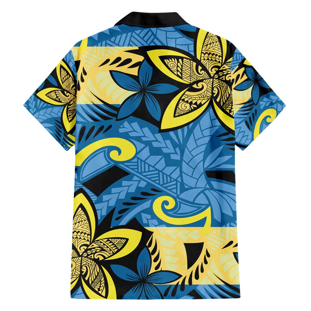 Plumeria Polynesian Pattern Hawaiian Shirt Unique Fantasy Blue Yellow