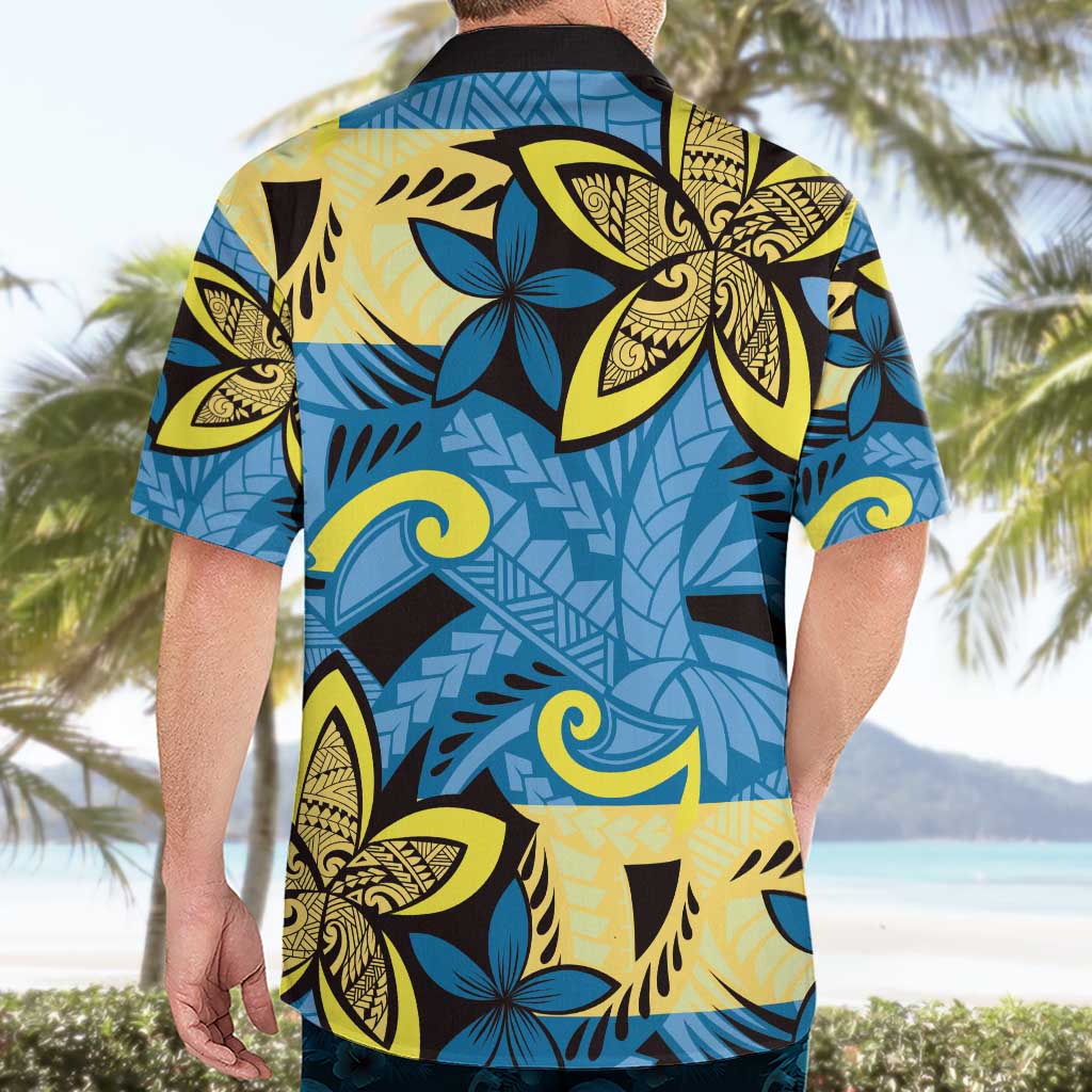 Plumeria Polynesian Pattern Hawaiian Shirt Unique Fantasy Blue Yellow