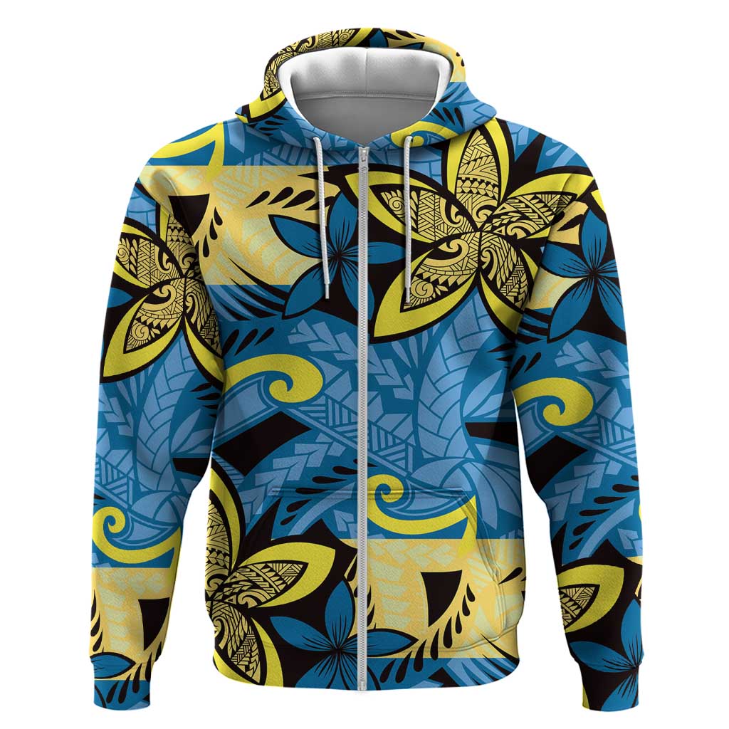 Plumeria Polynesian Pattern Hoodie Unique Fantasy Blue Yellow
