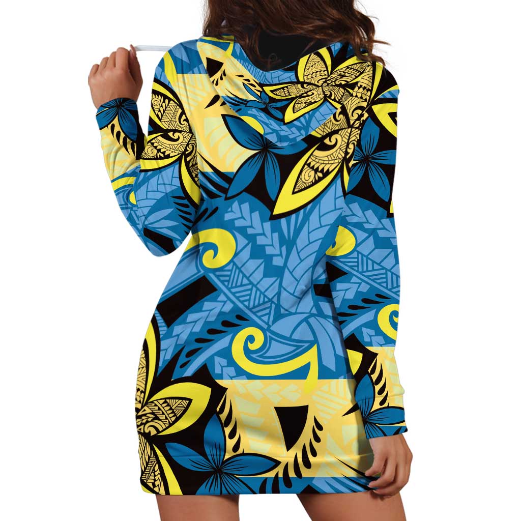 Plumeria Polynesian Pattern Hoodie Dress Unique Fantasy Blue Yellow