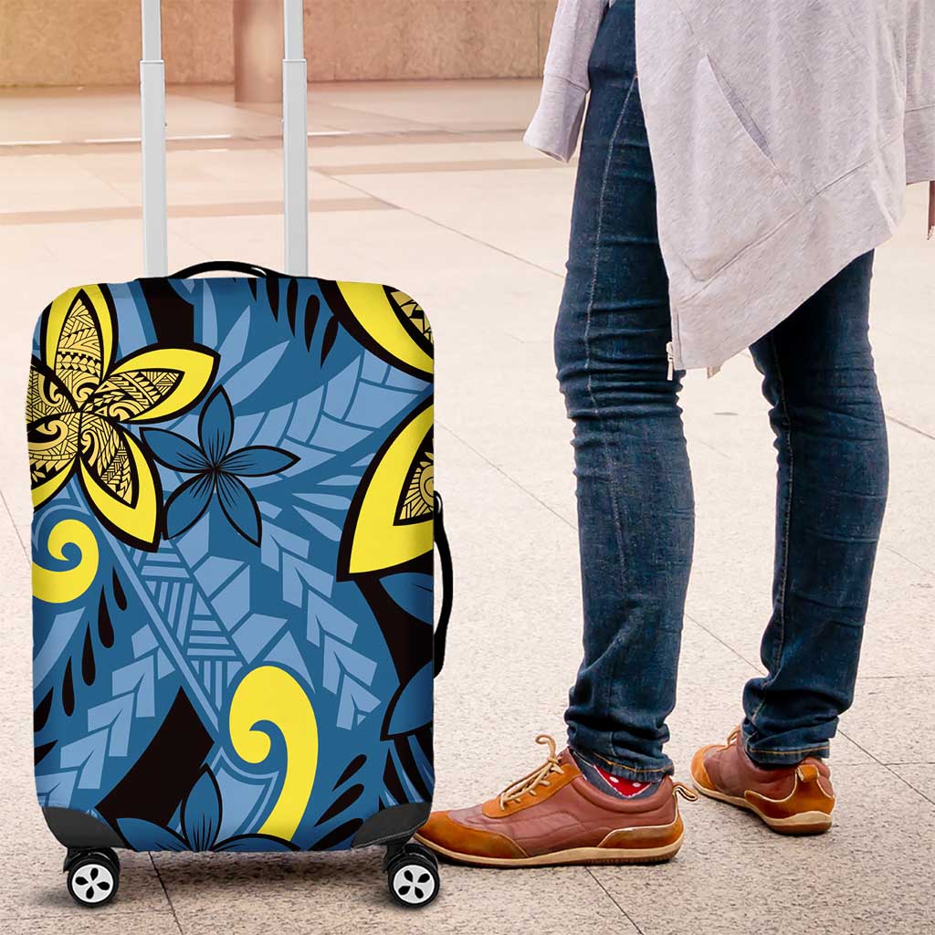 Plumeria Polynesian Pattern Luggage Cover Unique Fantasy Blue Yellow LT01 Blue - Polynesian Pride