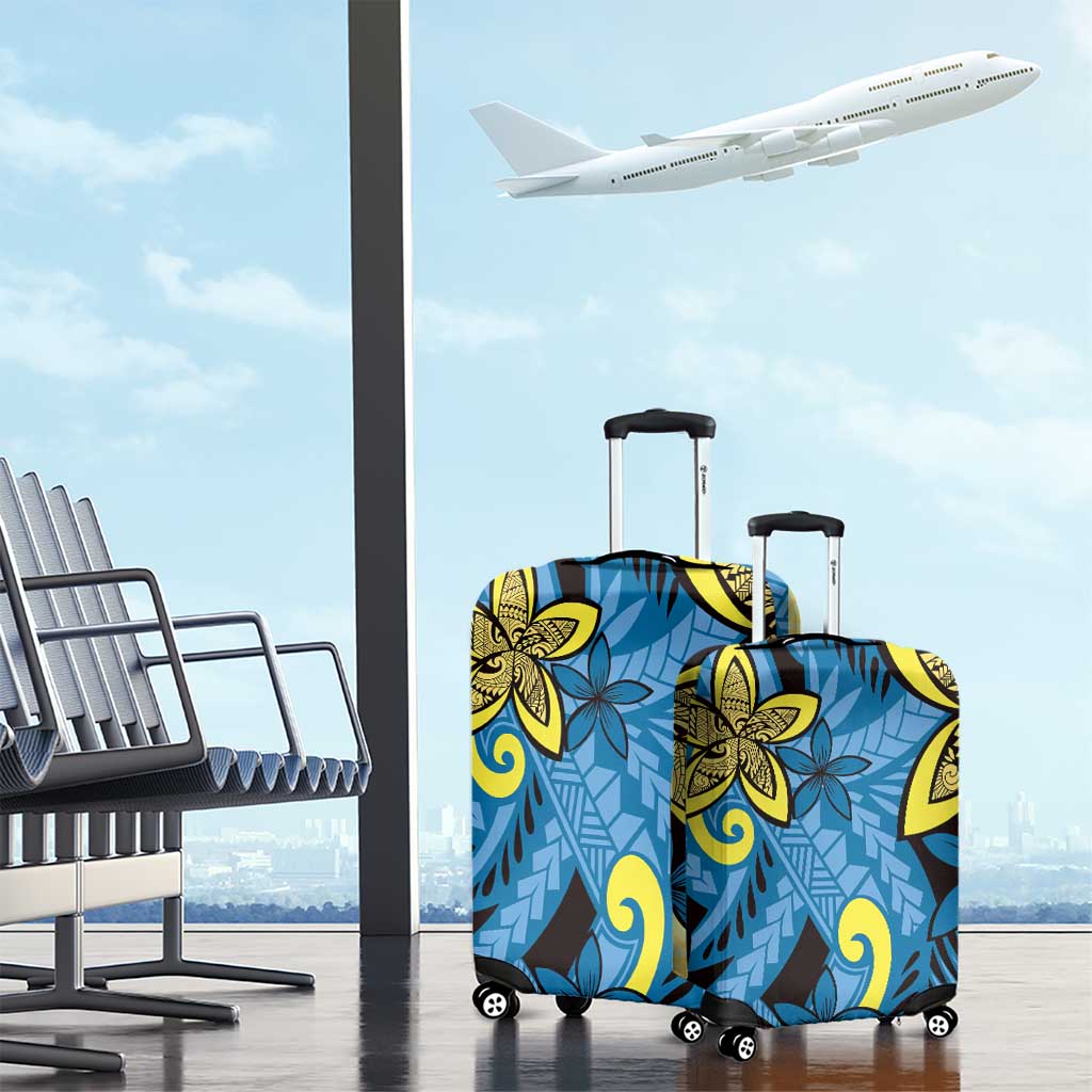 Plumeria Polynesian Pattern Luggage Cover Unique Fantasy Blue Yellow LT01 - Polynesian Pride