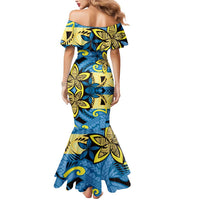 Plumeria Polynesian Pattern Mermaid Dress Unique Fantasy Blue Yellow