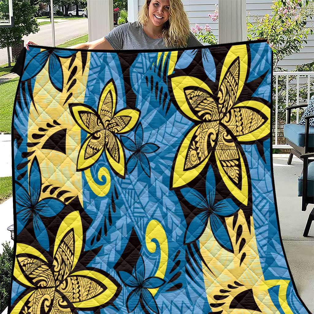 Plumeria Polynesian Pattern Quilt Unique Fantasy Blue Yellow LT01 Blue - Polynesian Pride