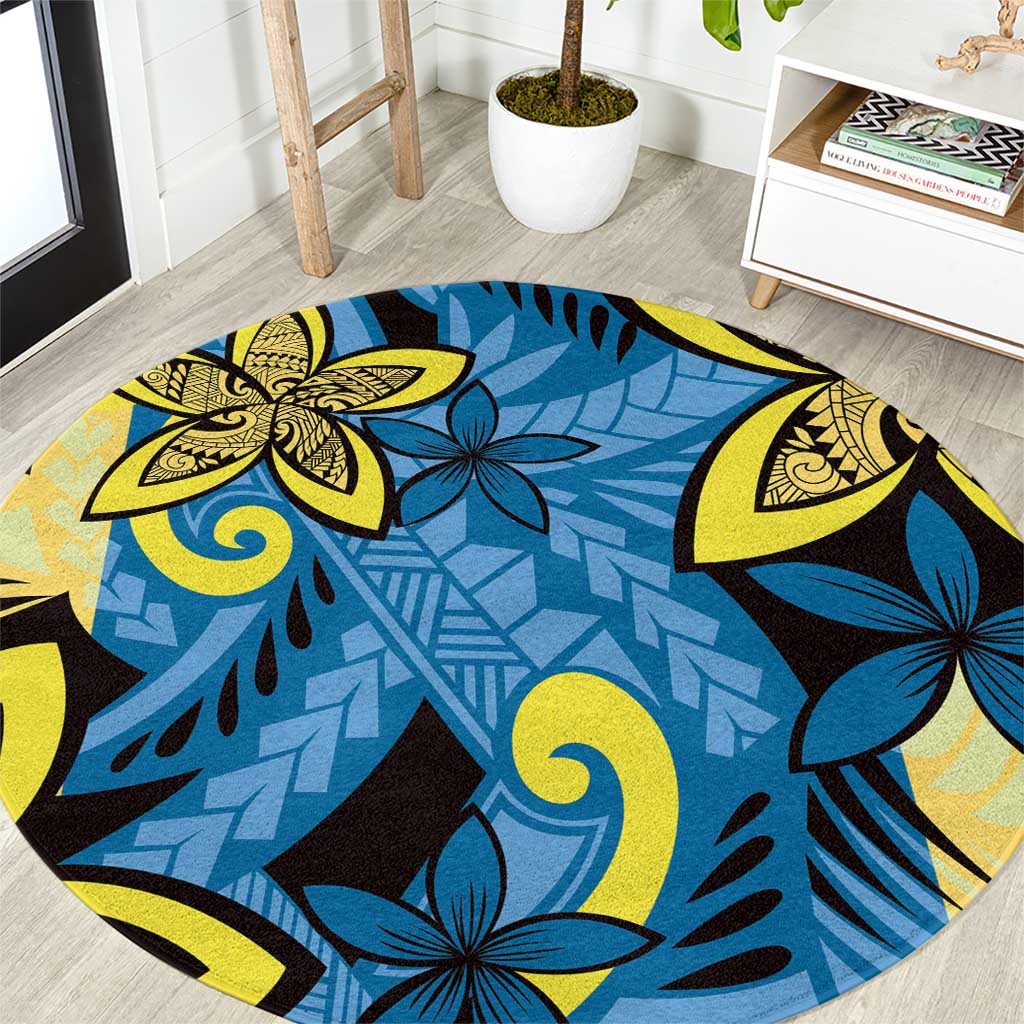 Plumeria Polynesian Pattern Round Carpet Unique Fantasy Blue Yellow LT01 Blue - Polynesian Pride