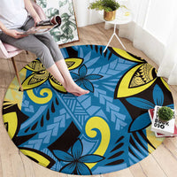 Plumeria Polynesian Pattern Round Carpet Unique Fantasy Blue Yellow