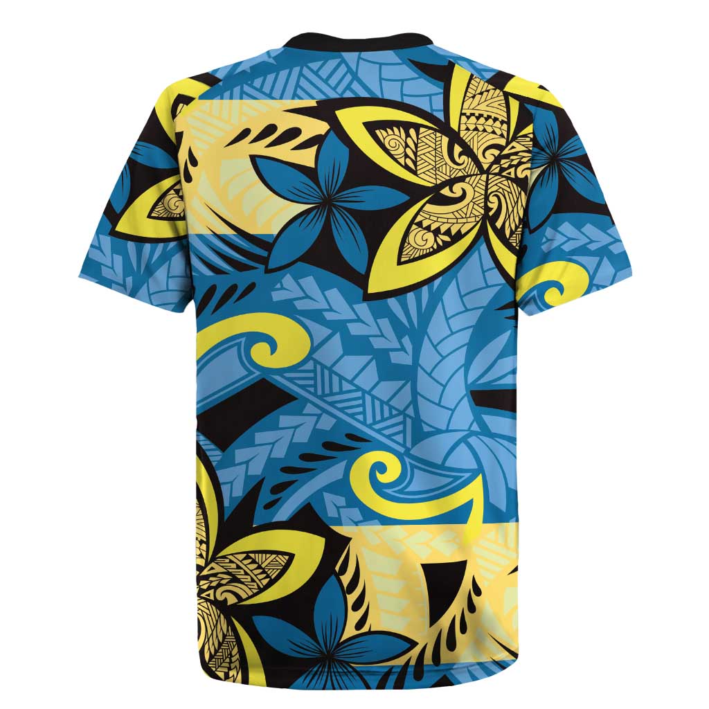 Plumeria Polynesian Pattern Rugby Jersey Unique Fantasy Blue Yellow
