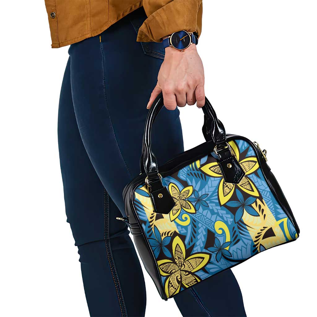 Plumeria Polynesian Pattern Shoulder Handbag Unique Fantasy Blue Yellow LT01 - Polynesian Pride