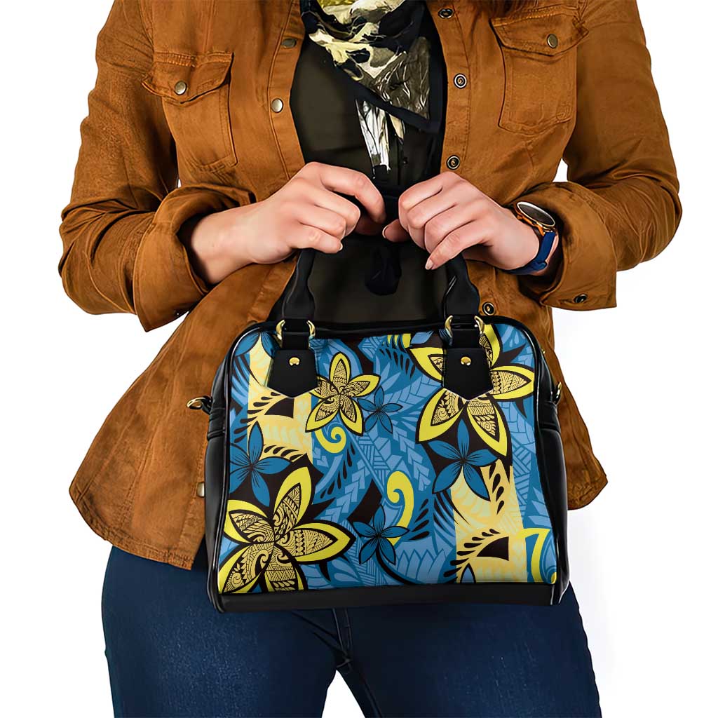 Plumeria Polynesian Pattern Shoulder Handbag Unique Fantasy Blue Yellow LT01 - Polynesian Pride