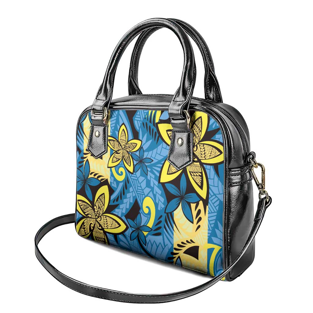 Plumeria Polynesian Pattern Shoulder Handbag Unique Fantasy Blue Yellow LT01 - Polynesian Pride