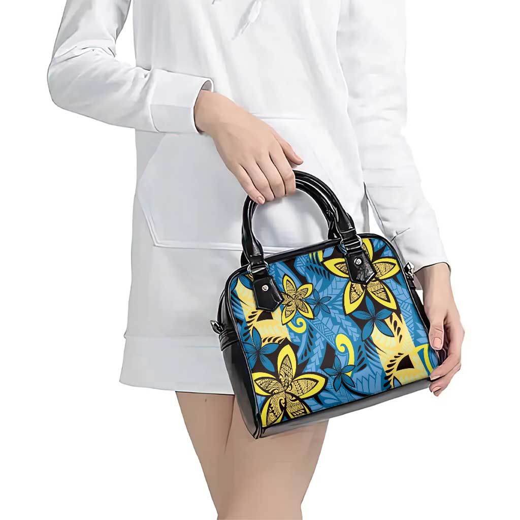 Plumeria Polynesian Pattern Shoulder Handbag Unique Fantasy Blue Yellow LT01 - Polynesian Pride
