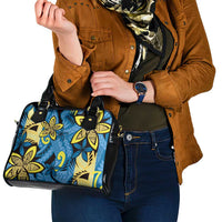Plumeria Polynesian Pattern Shoulder Handbag Unique Fantasy Blue Yellow LT01 - Polynesian Pride