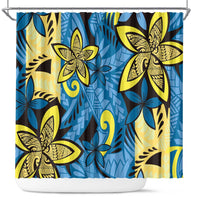Plumeria Polynesian Pattern Shower Curtain Unique Fantasy Blue Yellow LT01 Blue - Polynesian Pride