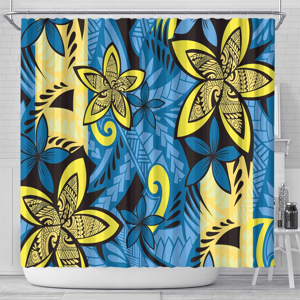 Plumeria Polynesian Pattern Shower Curtain Unique Fantasy Blue Yellow LT01 - Polynesian Pride