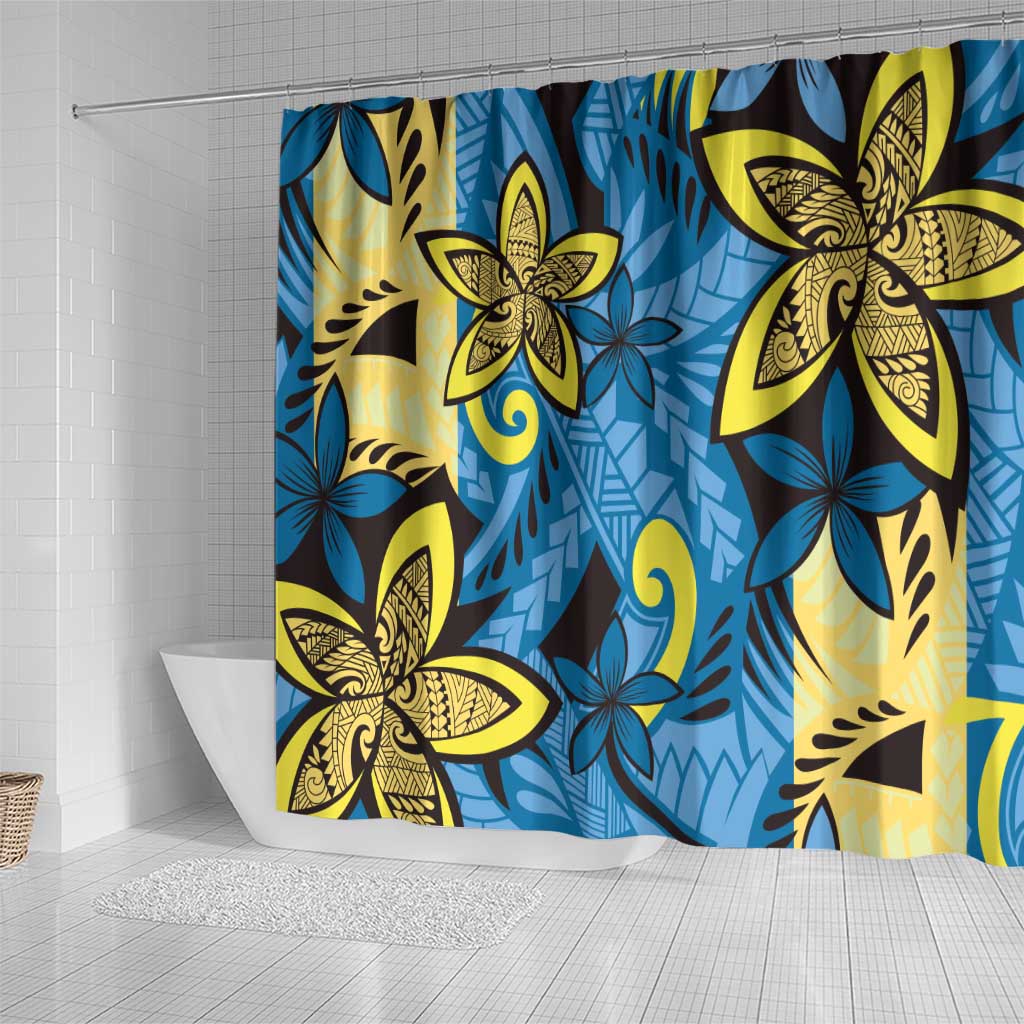 Plumeria Polynesian Pattern Shower Curtain Unique Fantasy Blue Yellow LT01 - Polynesian Pride