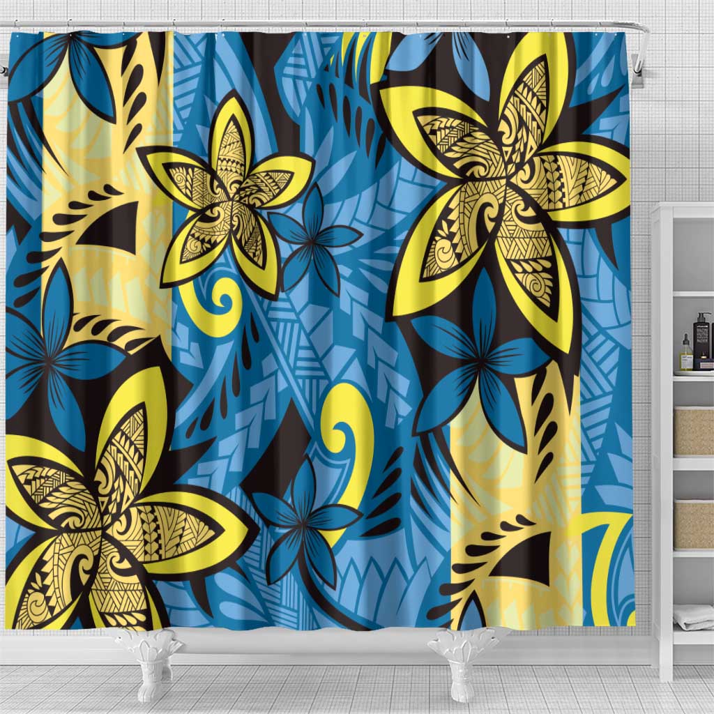 Plumeria Polynesian Pattern Shower Curtain Unique Fantasy Blue Yellow LT01 - Polynesian Pride