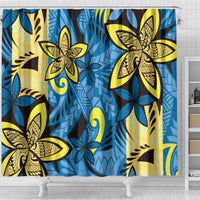 Plumeria Polynesian Pattern Shower Curtain Unique Fantasy Blue Yellow LT01 - Polynesian Pride