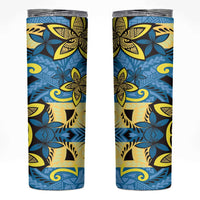 Plumeria Polynesian Pattern Skinny Tumbler Unique Fantasy Blue Yellow LT01 Blue - Polynesian Pride