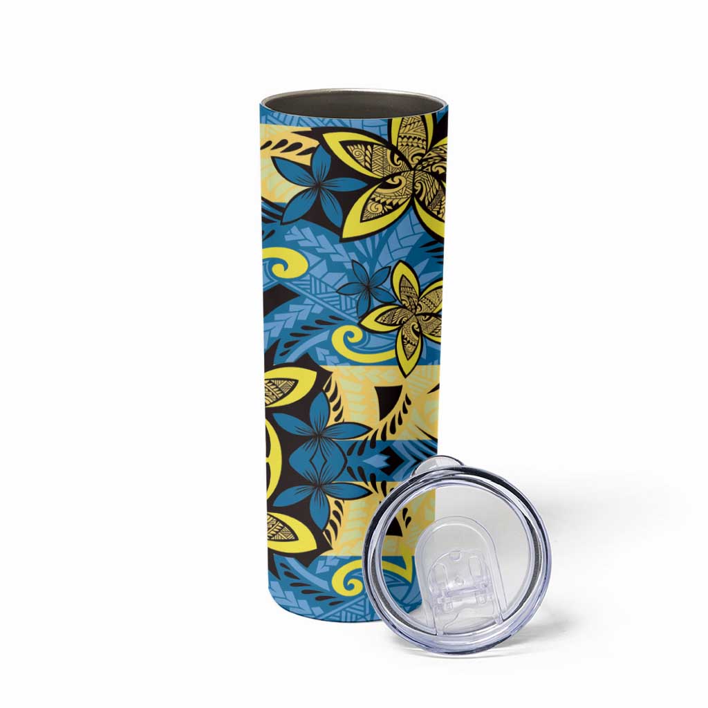 Plumeria Polynesian Pattern Skinny Tumbler Unique Fantasy Blue Yellow LT01 - Polynesian Pride