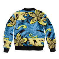 Plumeria Polynesian Pattern Sleeve Zip Bomber Jacket Unique Fantasy Blue Yellow LT01 - Polynesian Pride