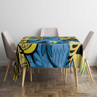 Plumeria Polynesian Pattern Tablecloth Unique Fantasy Blue Yellow