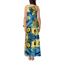 Plumeria Polynesian Pattern Tank Maxi Dress Unique Fantasy Blue Yellow