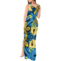 Plumeria Polynesian Pattern Tank Maxi Dress Unique Fantasy Blue Yellow