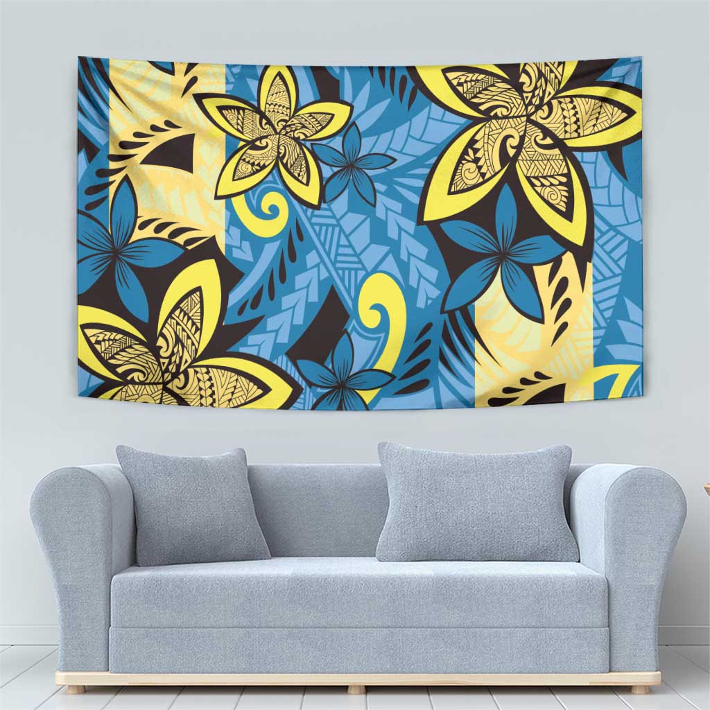 Plumeria Polynesian Pattern Tapestry Unique Fantasy Blue Yellow LT01 - Polynesian Pride