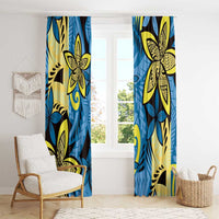 Plumeria Polynesian Pattern Window Curtain Unique Fantasy Blue Yellow