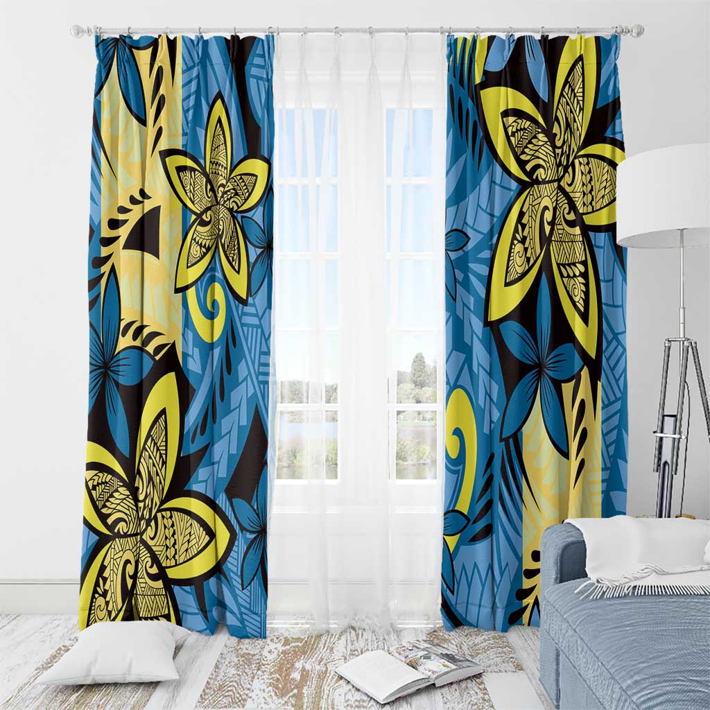 Plumeria Polynesian Pattern Window Curtain Unique Fantasy Blue Yellow