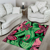Plumeria Polynesian Pattern Area Rug Unique Fantasy Green Pink